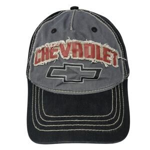 Chevrolet Strapback Baseball Cap Black One Size Adjustable Distressed